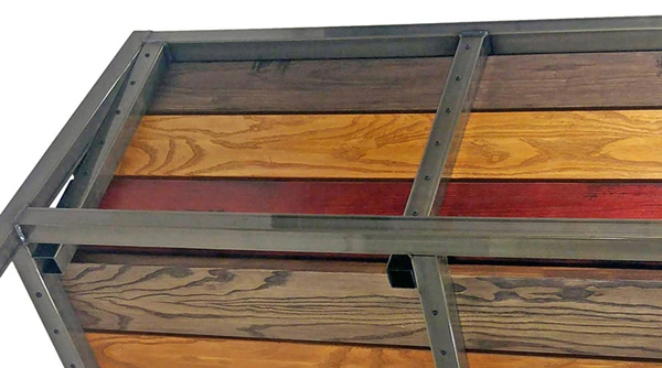 Urban Industrial Steel Frame With Heavy Wood Slat Seats Restaurant Booth Underside And Rear View Detail