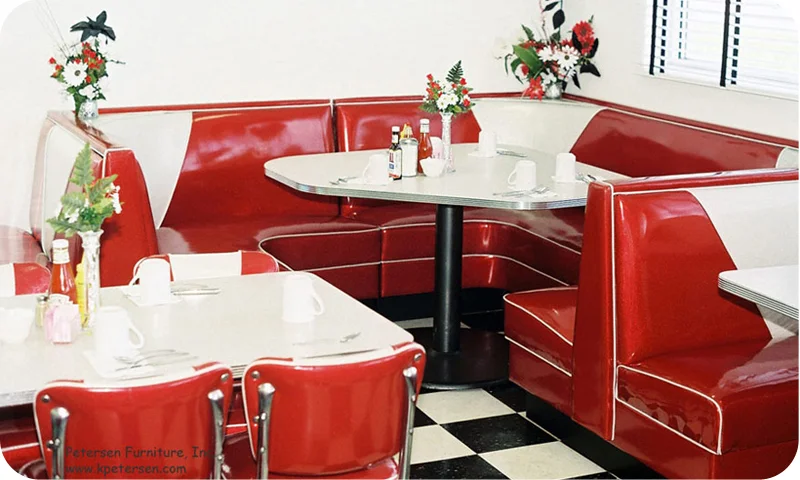 Upholstered Retro V Back Three Quarter Restaurant Booth