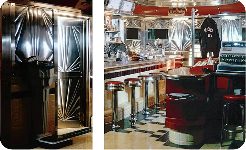 Wartime Diner Stainless Steel Entry Door Cash Register Area Details