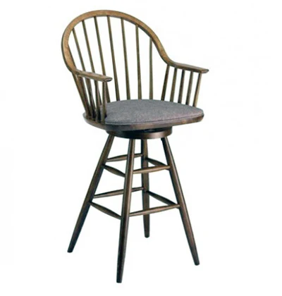 Early American, Windsor Style Wood Swivel Bar Armchair Padded Seat