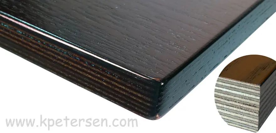 Wood Veneer Restaurant Table Detail Corner Detail and Edge Profile Cut-Away View